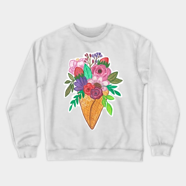 Flowers and strawberries in an icecream cone Crewneck Sweatshirt by SanMade